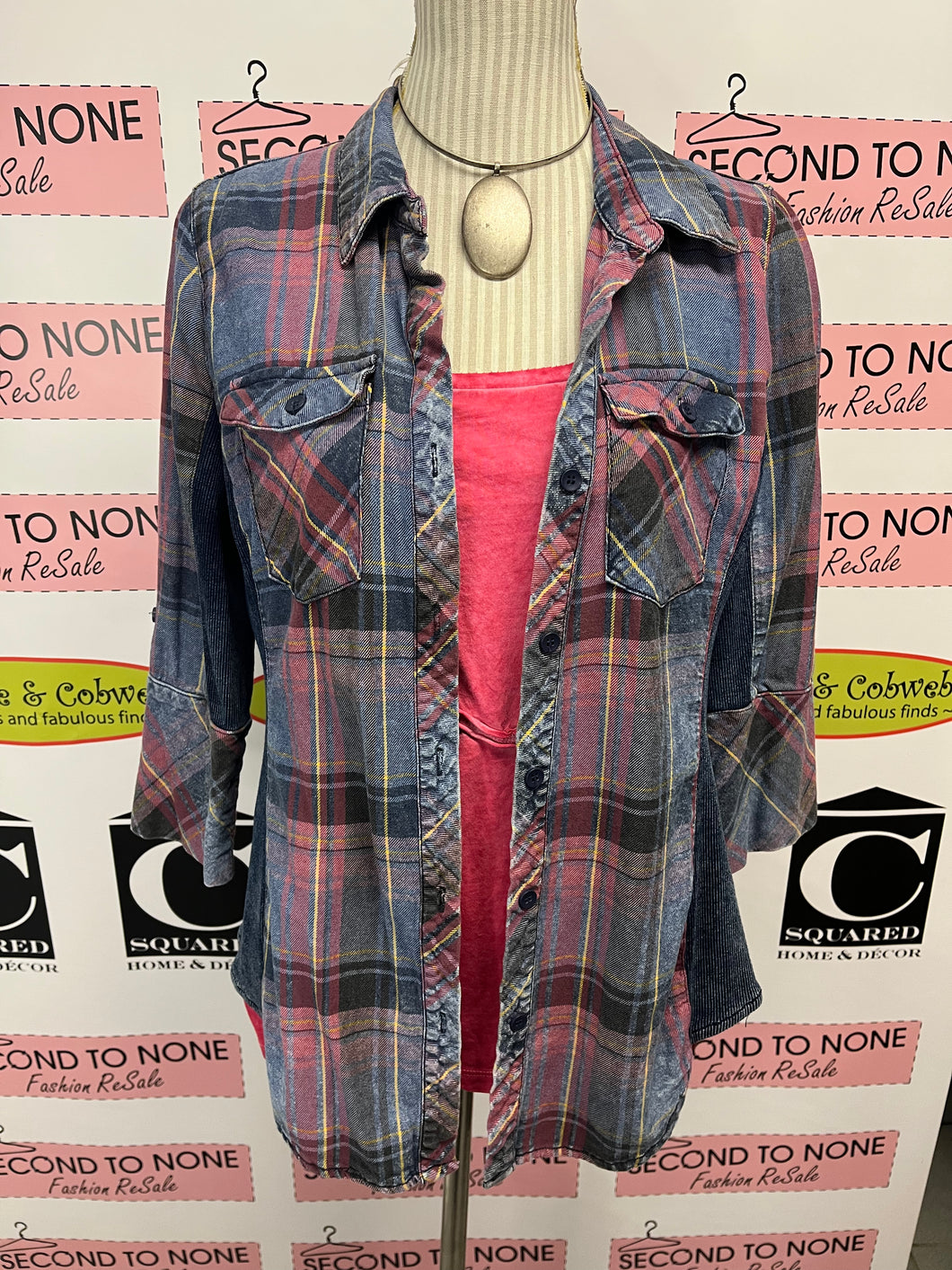 Ci Sono Cotton Plaid Shirt (Size L)