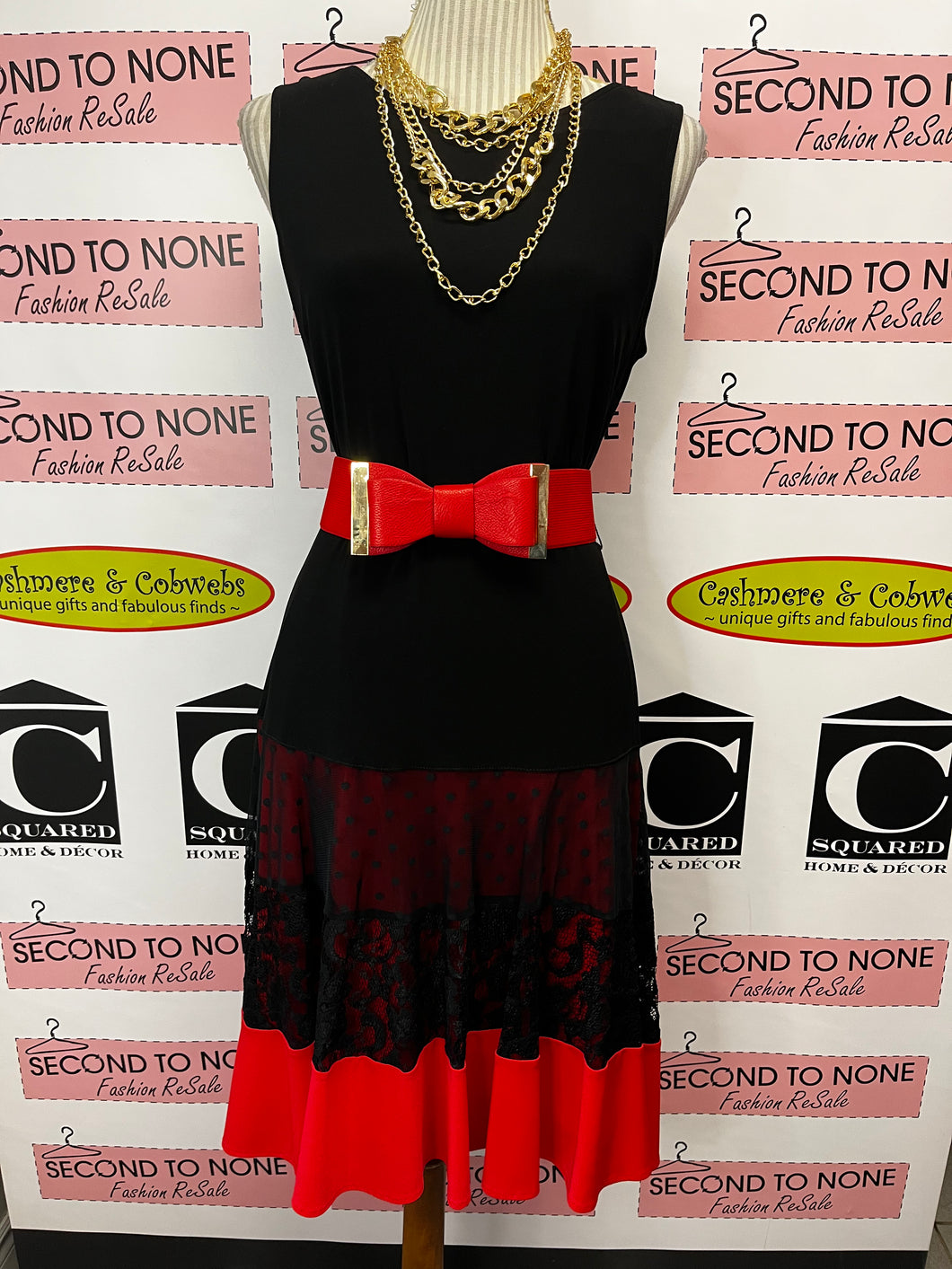 Joseph Ribkoff Red & Black Cocktail Dress (Size 10)