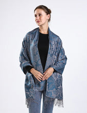 Load image into Gallery viewer, Deep Teal Maple Leaf Pashmina Scarf
