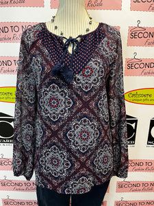 Printed Tie Front Blouse (Size 8)