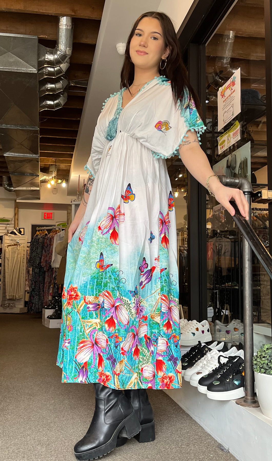 Butterfly & Floral Maxi Dress