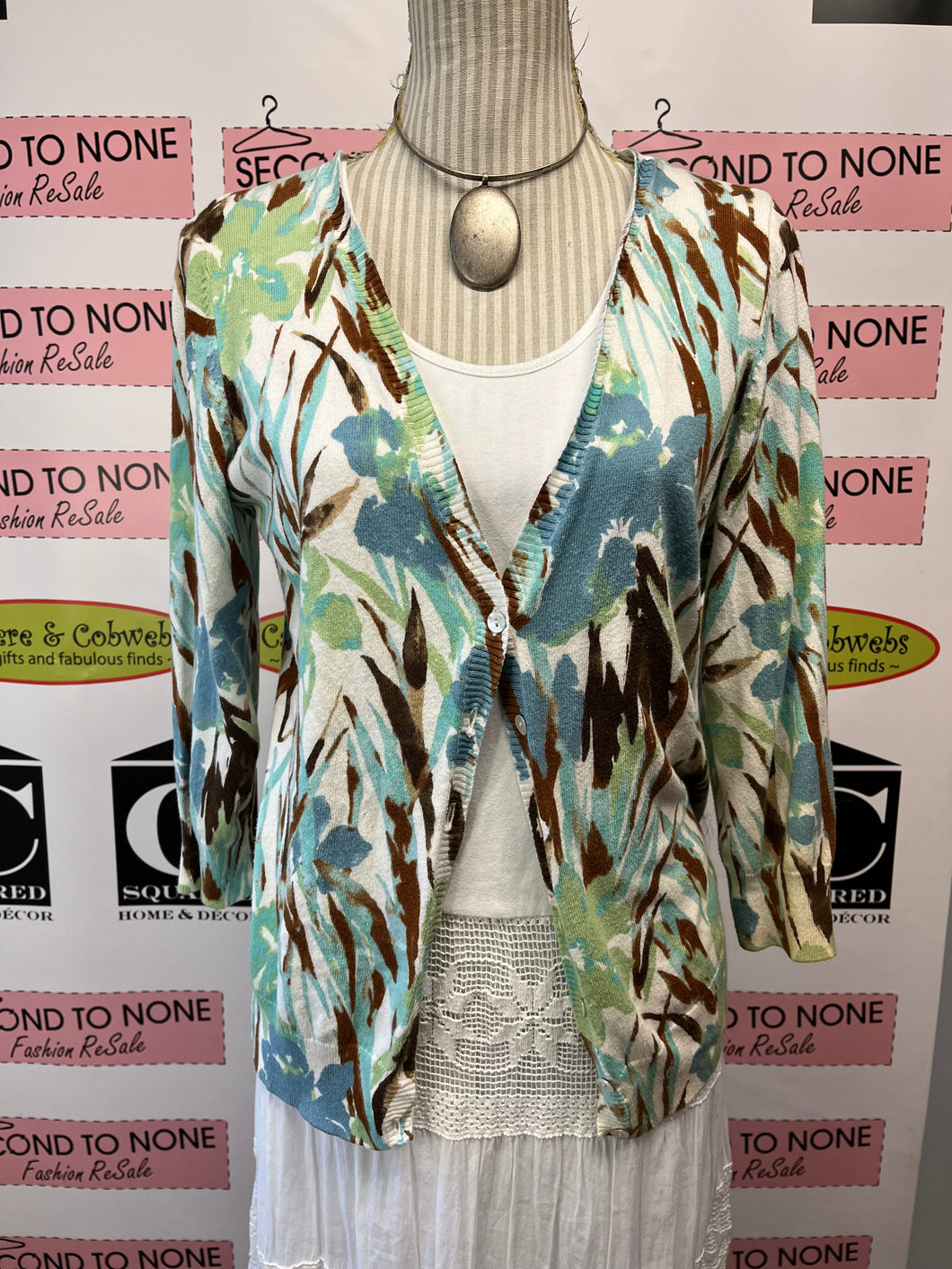Watercolour Foliage Design Cardigan (Size L)