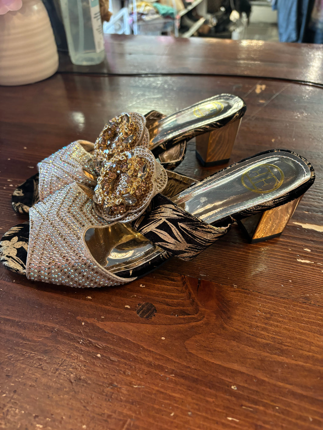 Embellished Golden Kitten Heel (Size 36)