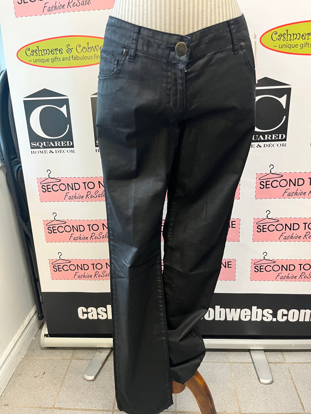 Shiny Black Denim Skinny Jeans (Size 40/10)