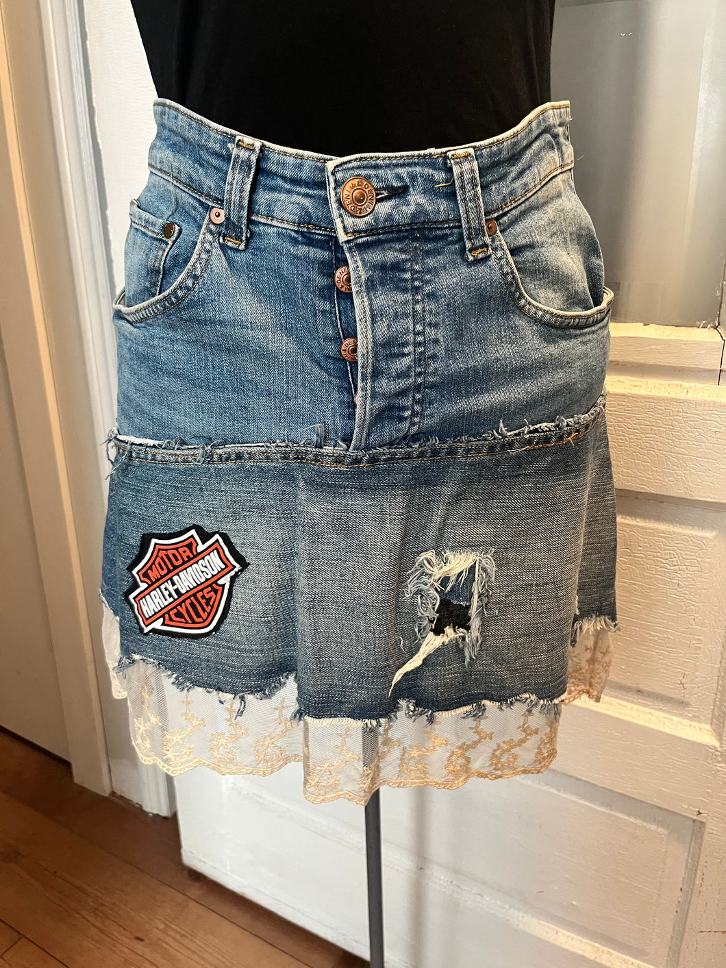 Upcycled Harley Davidson Patch Skirt (Size Medium)