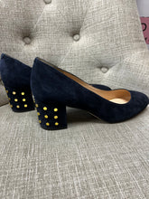 Load image into Gallery viewer, Nine West Navy Suede Stud Heels (Size 8)
