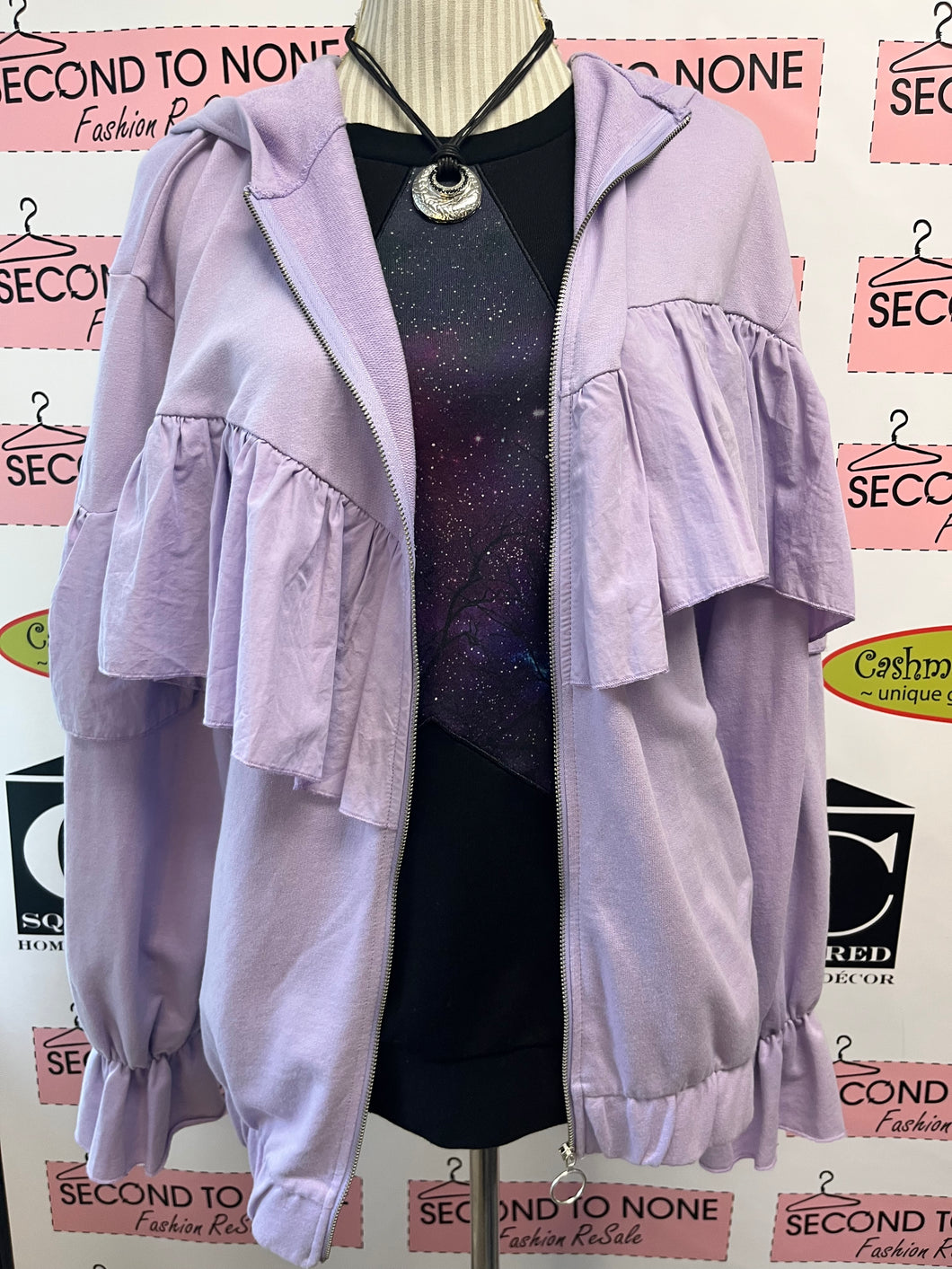 Zara Lavender Ruffle Front Zip Hoody (Size M)