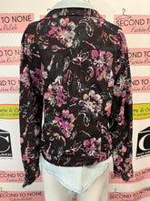 Charger l'image dans la galerie, Tribal Velvet Purple Floral Denim Jacket (Size L)
