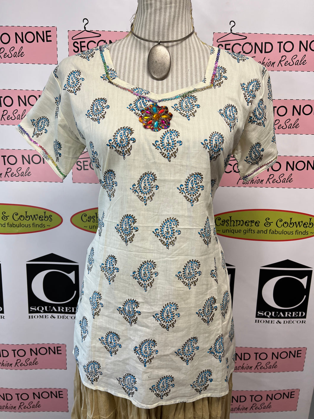 100% Cotton Printed Top with Sequins (Size XS/S)
