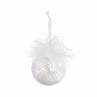 Glass Ball Ornament with Feather Accent