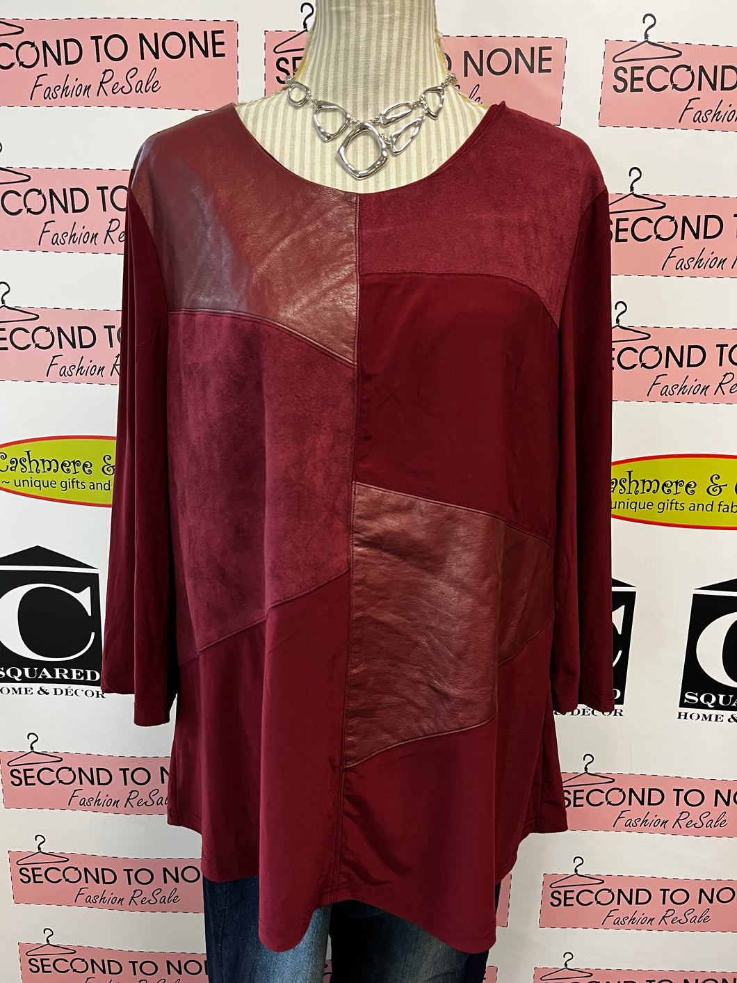 Faux Leather Patchwork Top (Size 1XL)