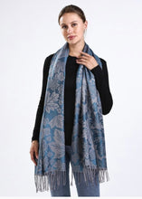 Load image into Gallery viewer, Deep Teal Maple Leaf Pashmina Scarf
