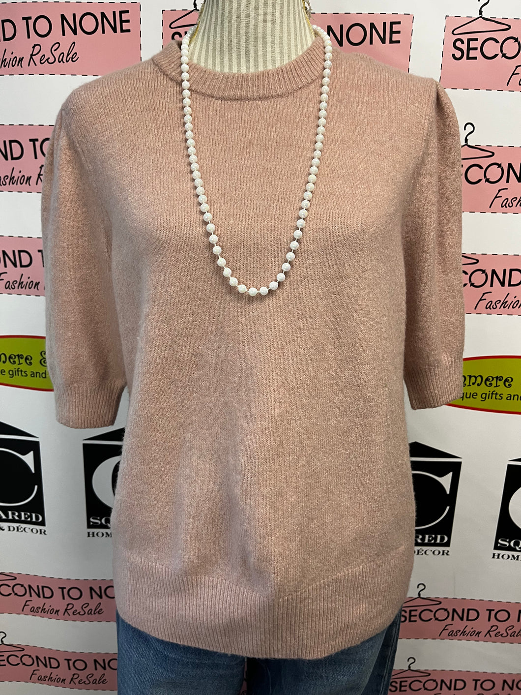 Wool Blend Short Sleeve Sweater (Size L)
