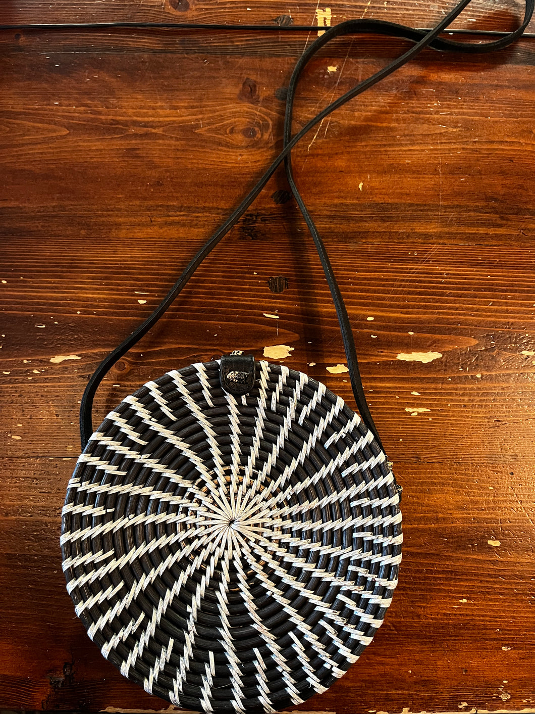 Black & White Round Rattan Purse