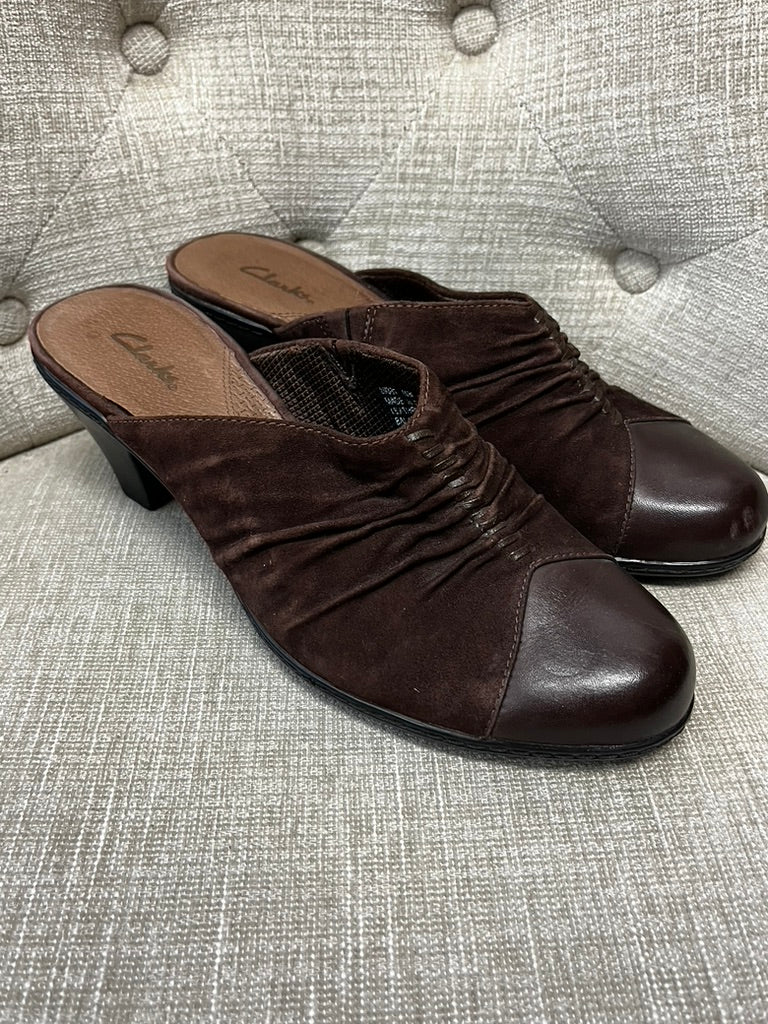Clarks Leather Heeled Mules (Size 10)