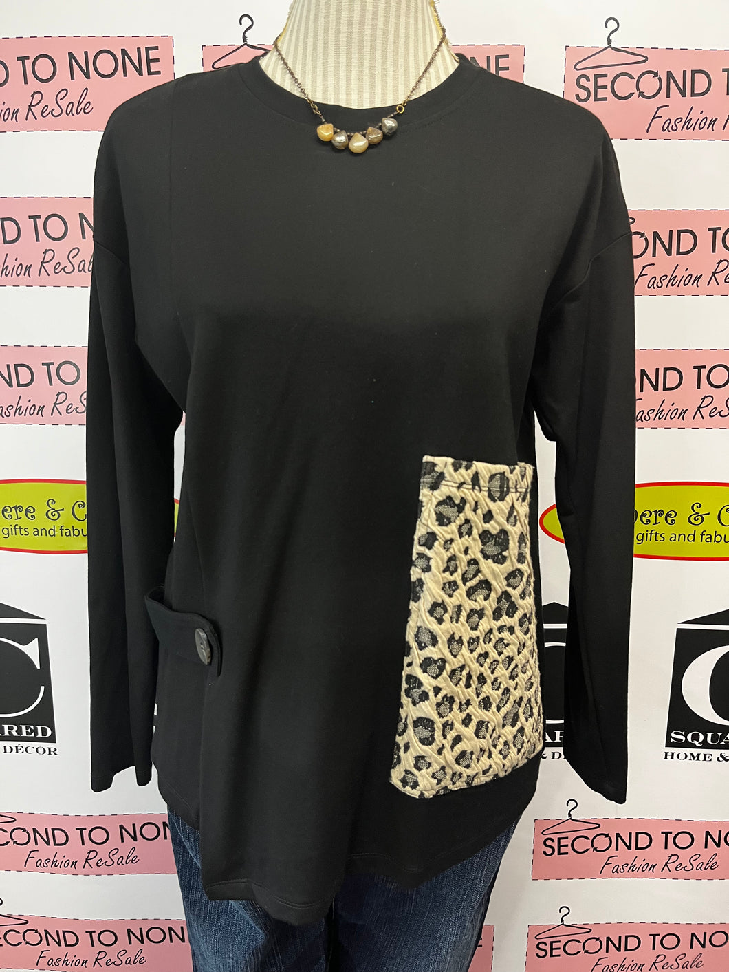 Red Coral Animal Print Pocket Top (Size S)