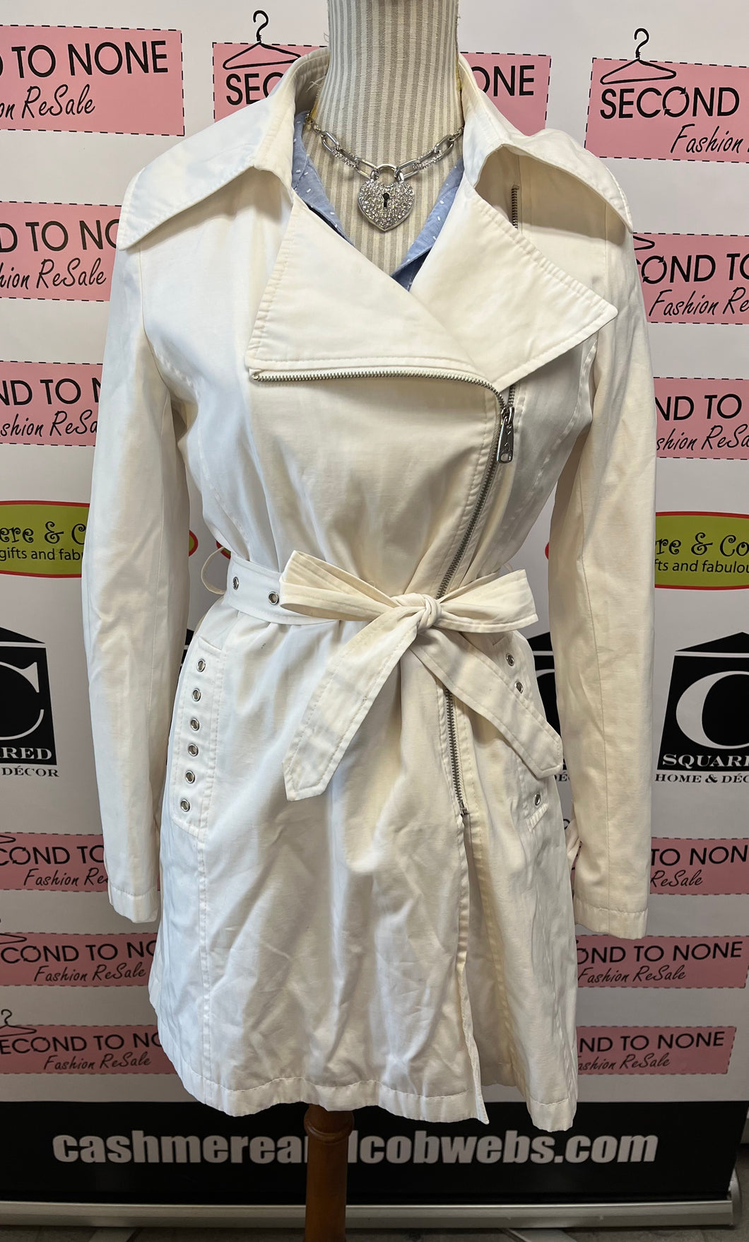 Grommet Accent White Trench Coat (Size S)