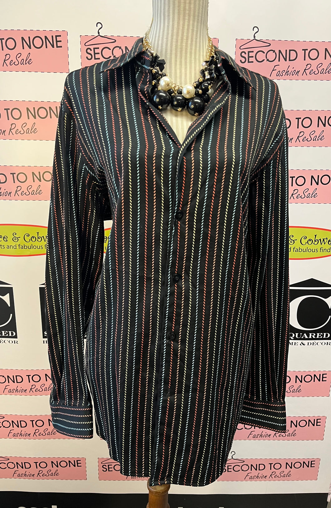 Clairborne Colourful Striped Dress Shirt (Size L)