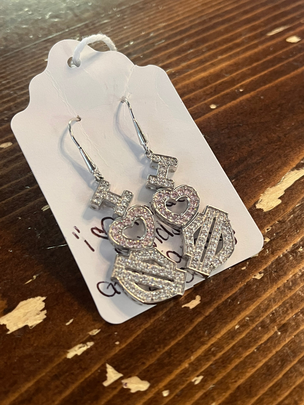 I Heart Harley Davidson Sterling Silver Gem Earrings