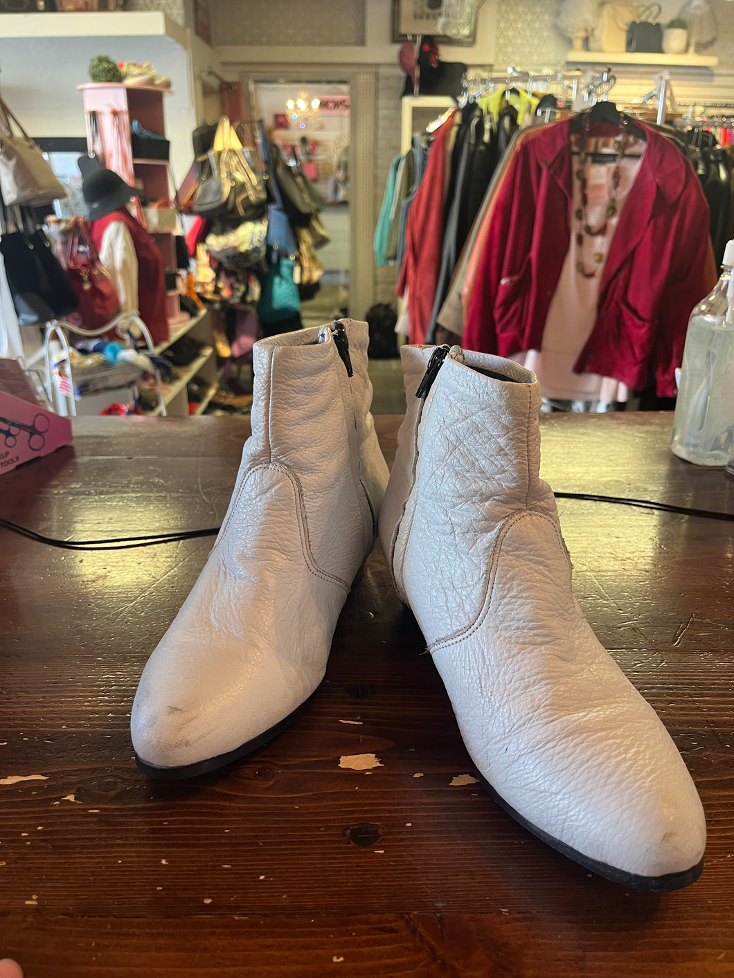Western White Leather Booties (Size 9)
