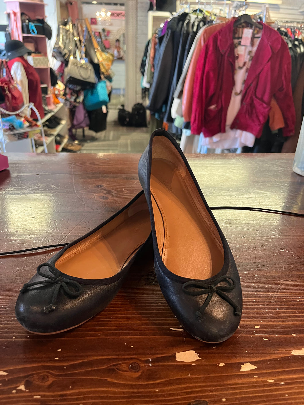J. Crew Black Leather Ballet Flats (Size 8)