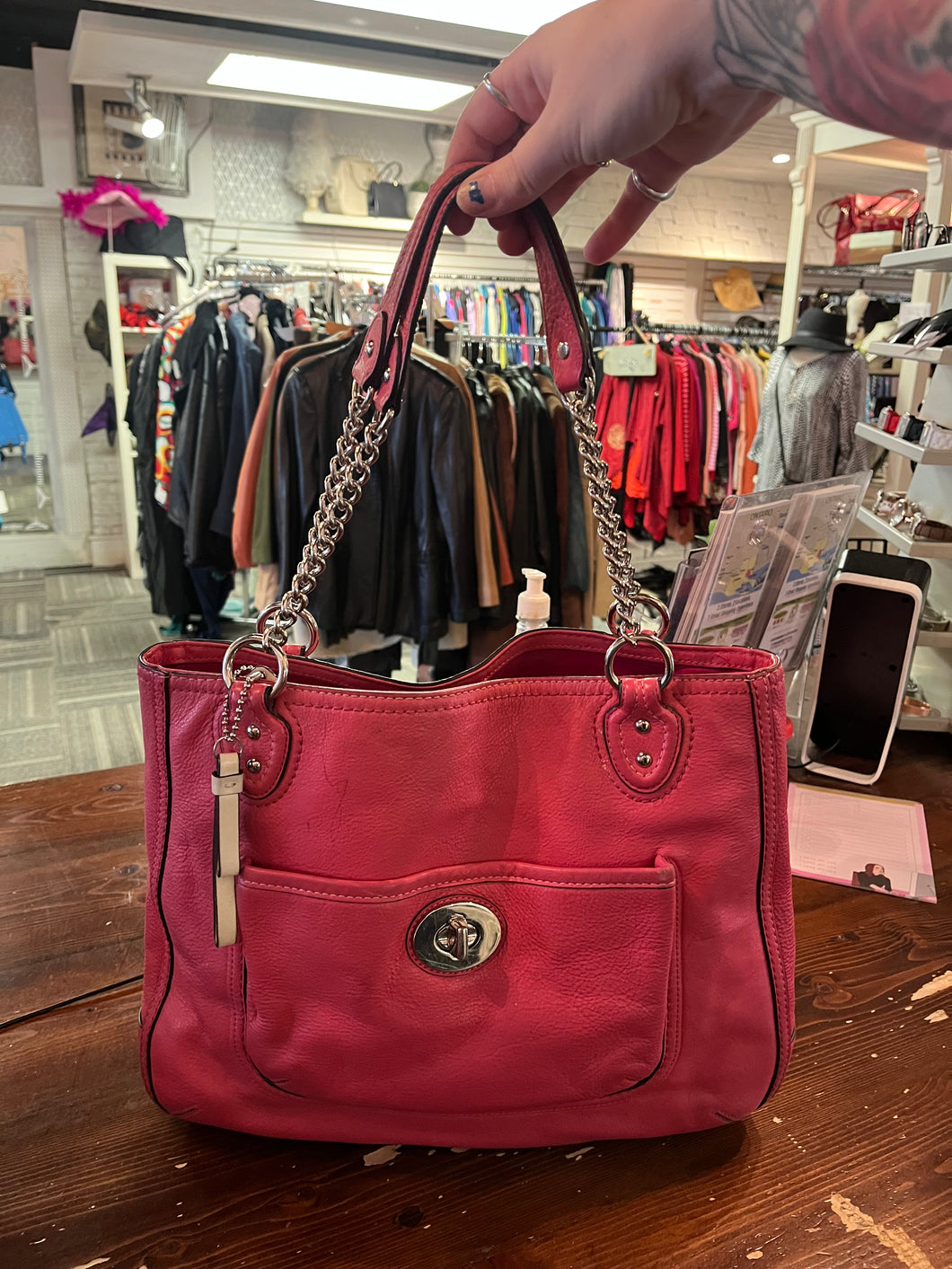 Coach Poppy Pebbled Pink Leather Shoulder Bag