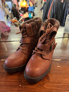 Sweater Cuff Heeled Combat Boot (Size 7)