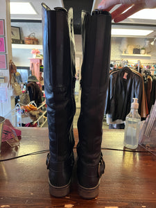 Black Leather Buckle Boots (Size 8)