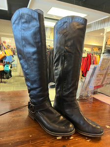 Black Leather Buckle Boots (Size 8)