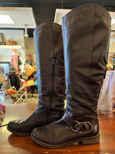 Black Leather Buckle Boots (Size 8)