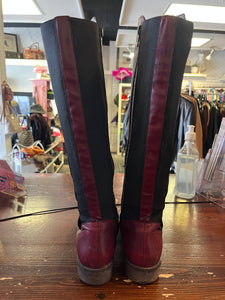 Red Leather Double Zipper Boots (Size 7)