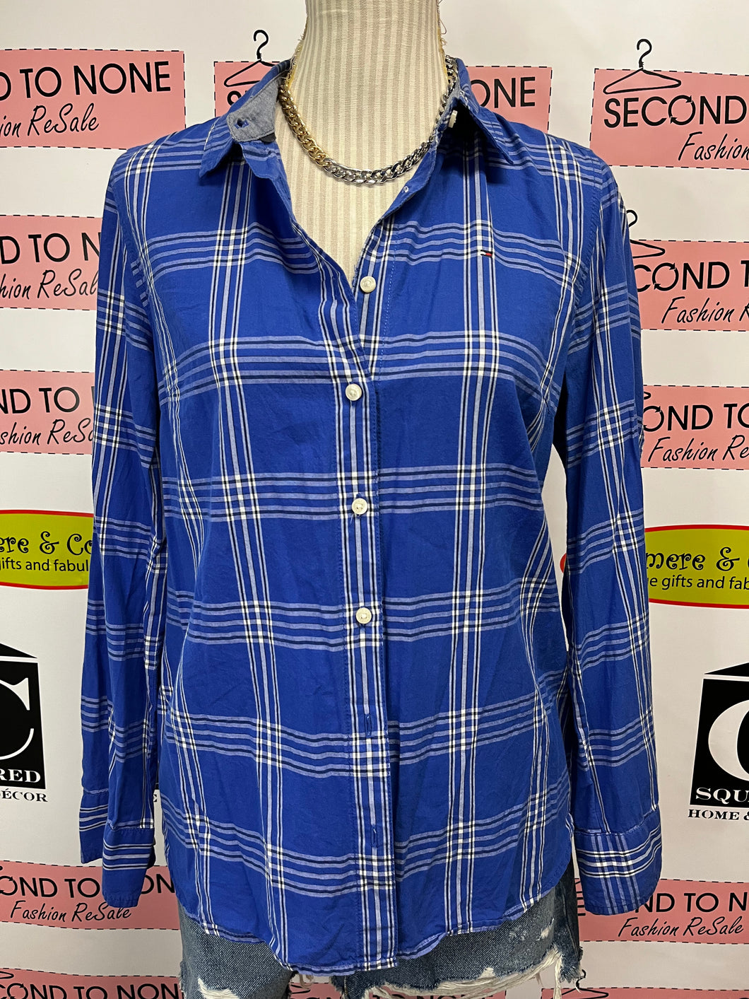 Tommy Hilfiger Blue Plaid Button-Up (Size M)