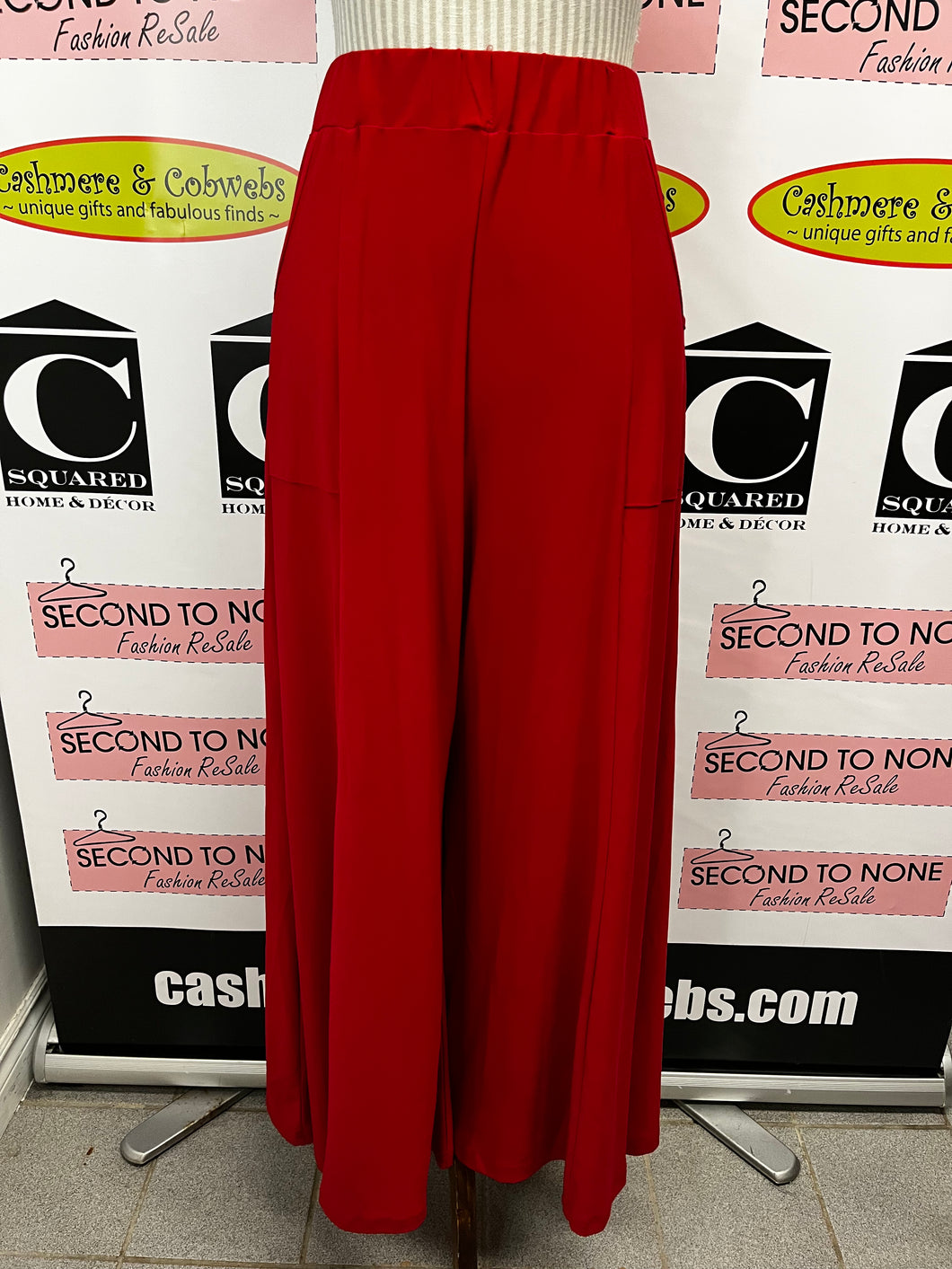 Red Coral Cherry Red Stretch Palazzo Pant (Size S)