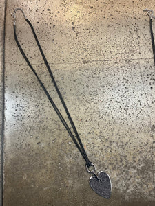 Black Sparkly Heart Long Pendant Necklace