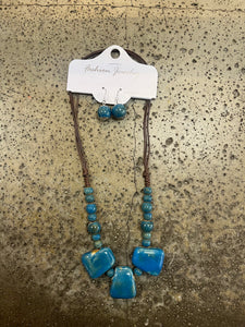 Teal Ceramic Adjustable Beaded Necklace
