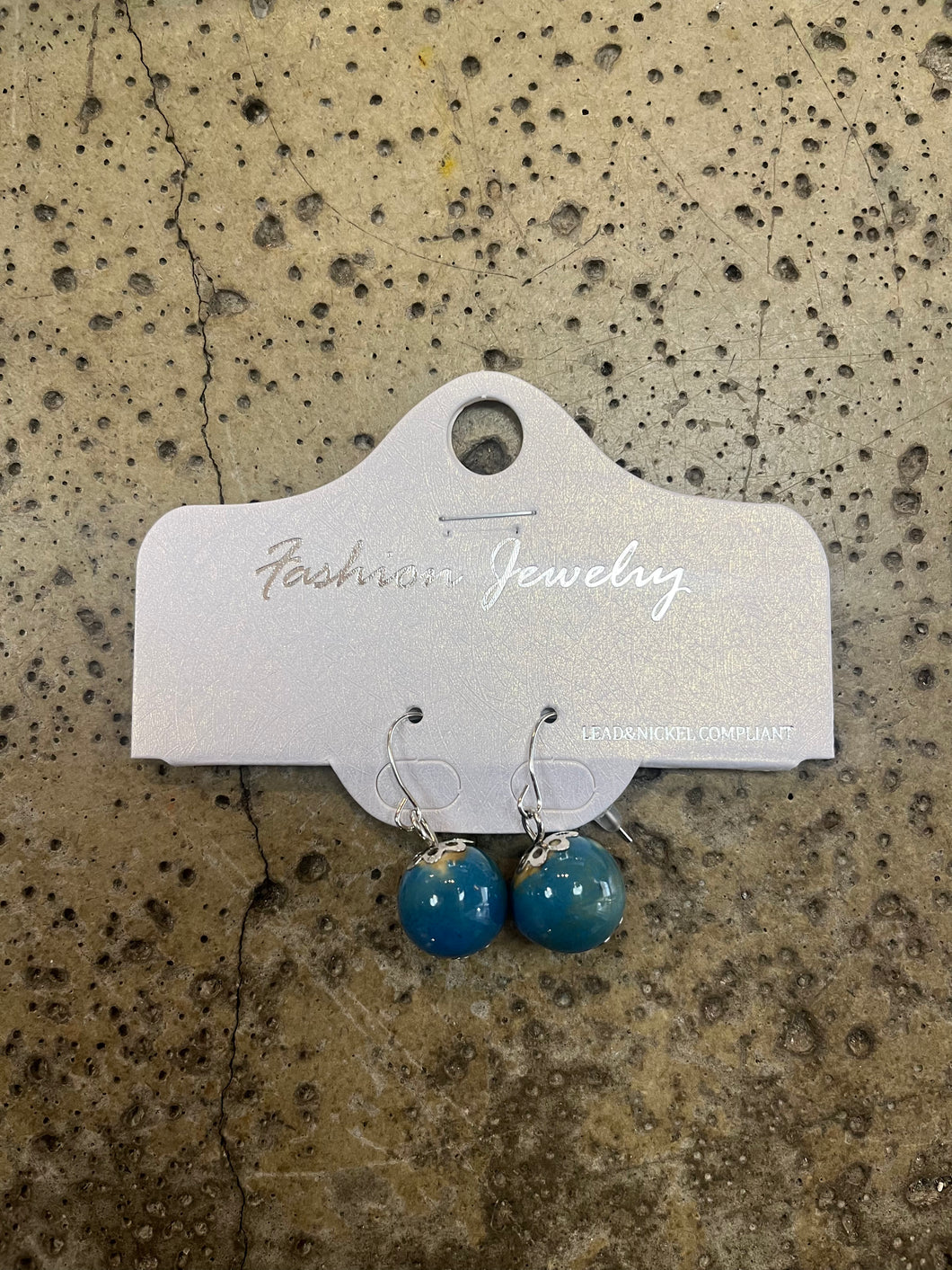 Teal Ceramic Bead Dangle Earrings