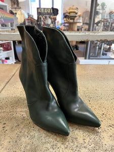 Italian Green Leather Heeled Boots (Size 6/EU 37)