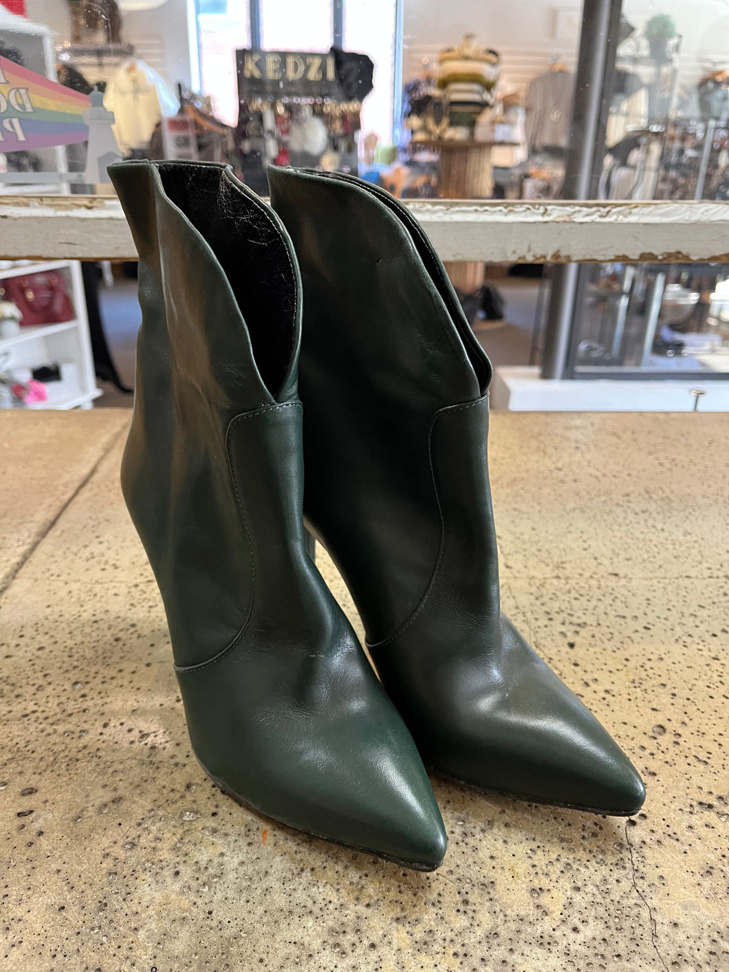 Italian Green Leather Heeled Boots (Size 6/EU 37)