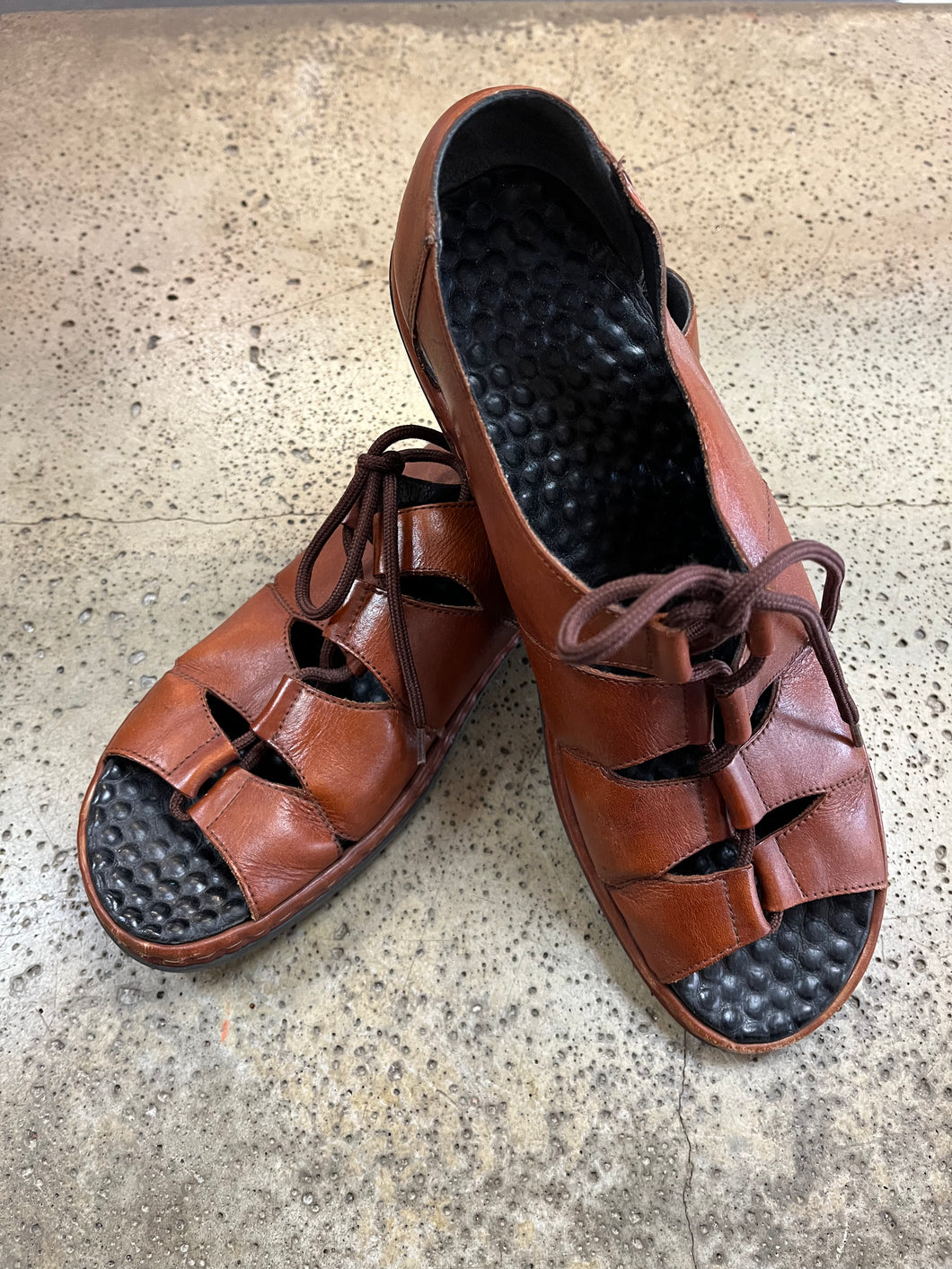 Rieker Brown Leather Lace Up Sandals (Size 12/EU 43)
