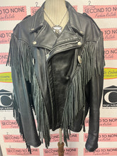 Load image into Gallery viewer, Vintage Fringe Black Leather Jacket (Size 48)
