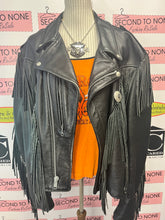 Load image into Gallery viewer, Vintage Fringe Black Leather Jacket (Size 48)
