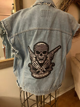 Load image into Gallery viewer, Upcycled Unisex Denim Skull Patch Vest &quot;Locked &amp; Loaded&quot; (Size L-XXL)
