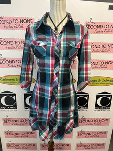 Long Plaid Shirt Dress (Size L)