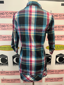 Long Plaid Shirt Dress (Size L)