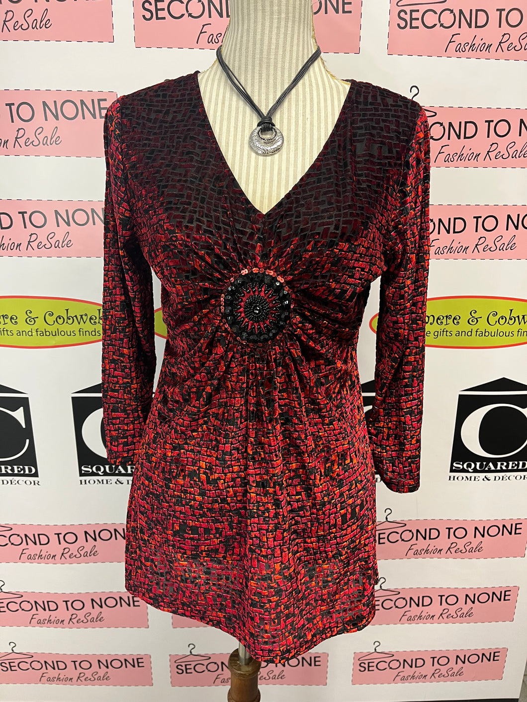 Bold Velvet Medallion Blouse (Size M)