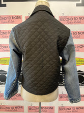 Load image into Gallery viewer, Upcycled Denim &amp; Black Quilted Jacket (Size XS)
