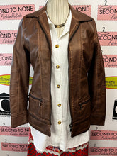 Load image into Gallery viewer, French Dressing Caramel Faux Leather Jacket (Size XS)
