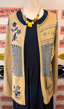 Load image into Gallery viewer, Vintage Taupe &amp; Navy Beaded Accent Cardigan (Size L)
