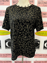 Cargar imagen en el visor de la galería, TanJay Black Velour With Gold Pattern 2 PC Shirt Set (Size L)
