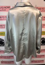 Load image into Gallery viewer, Icy Grey Satin-Look Draped Blouse (Size 1X)
